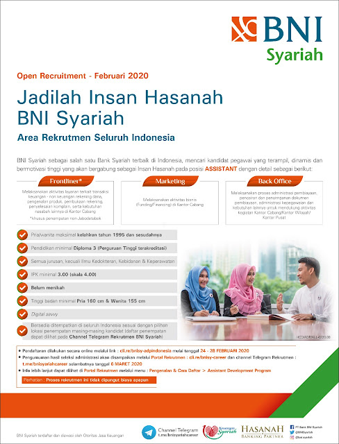 Lowongan Kerja Bank Terbaru Februari 2020 di PT Bank BNI Syariah