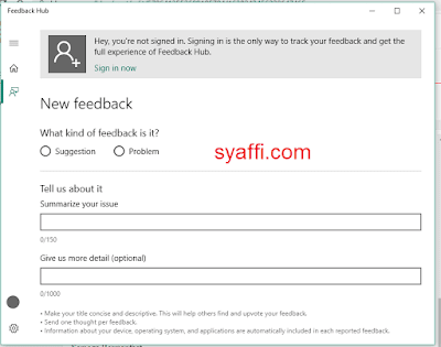13. Window aplikasi Feedback Hub syaffi com