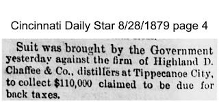 Image of news clipping about federal lawsuit against Chaffee & Co., Tippecanoe City, Ohio, in 1879.
