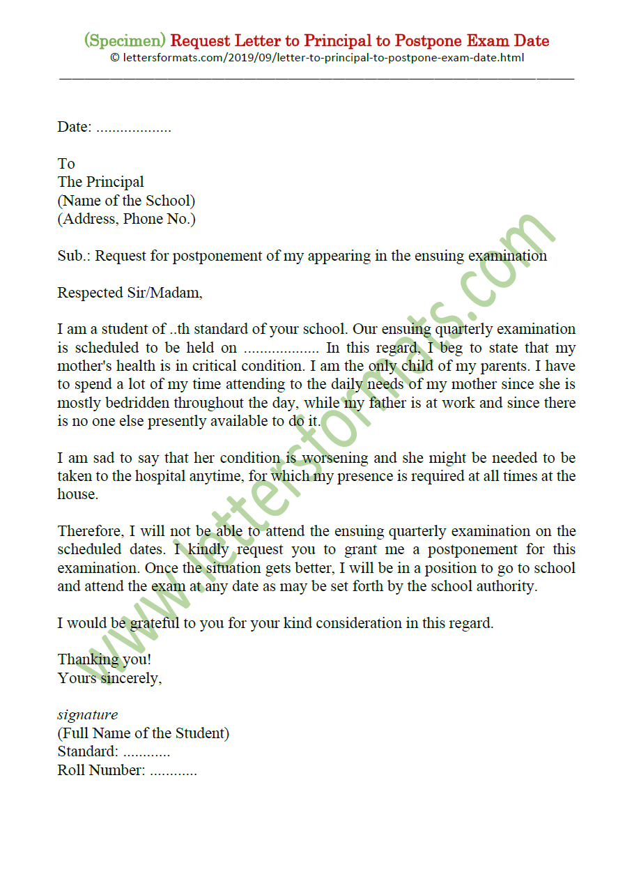 application letter for postpone exam