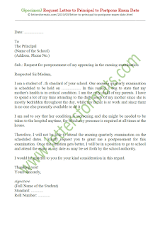 request letter to principal to postpone exam date