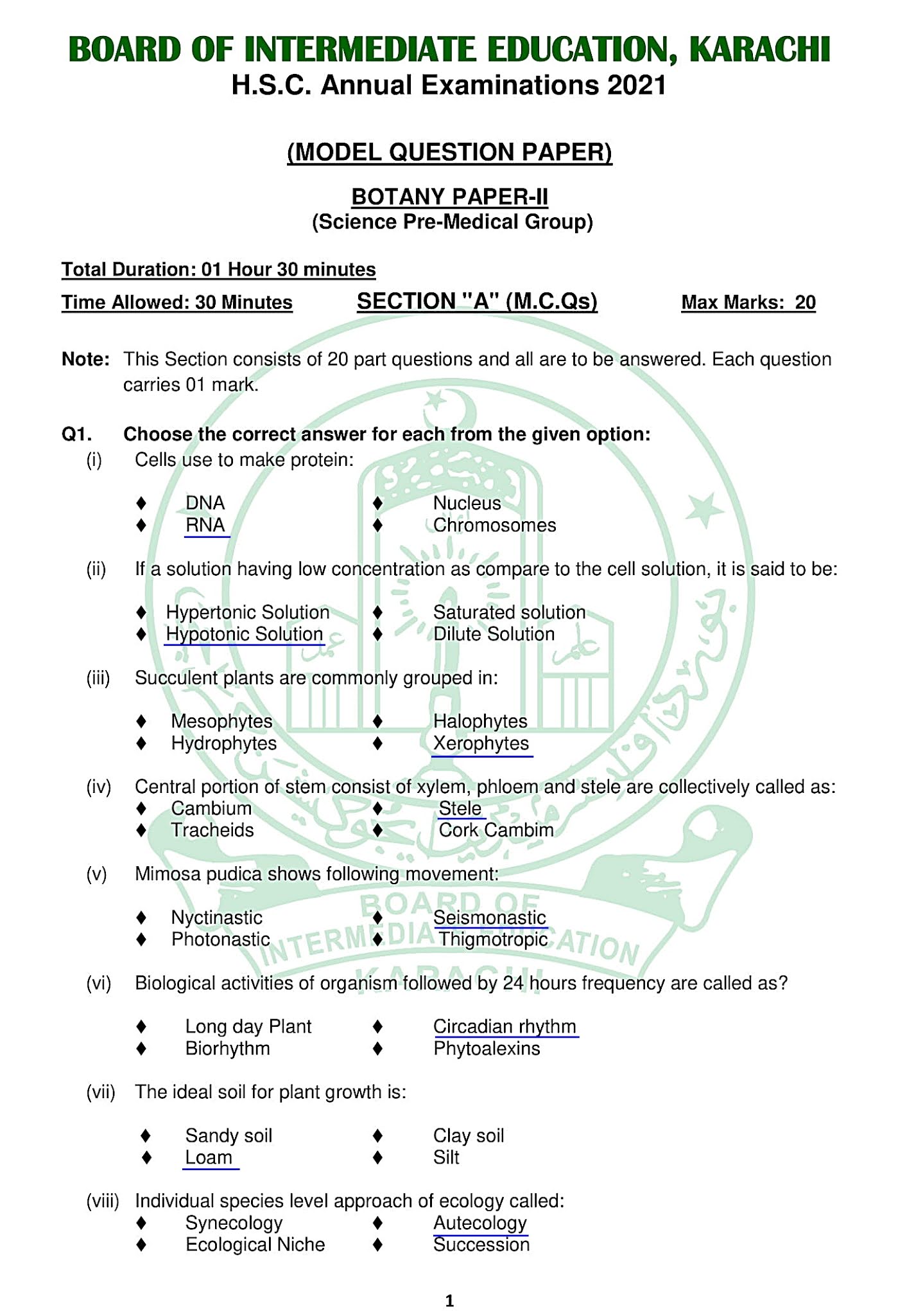 Education Is The Key To Success Botany Paper II For Class XII