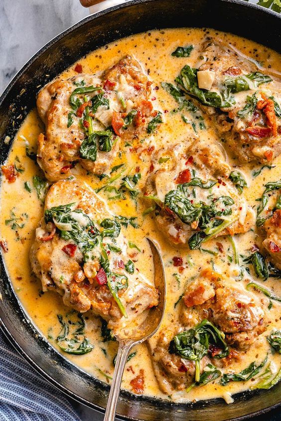 Creamy Garlic Butter Chicken with Spinach and Bacon Easy Recipes for