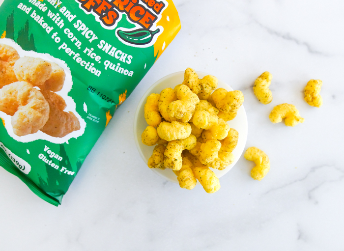 Sweet on Trader Joe's JalapenoSeasoned Corn and Rice Puffs Bake at 350°