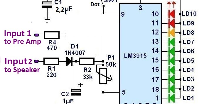 Skema 10 Led VU Display IC LM3915 Bahar Electronic