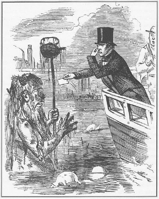 Карикатура по поводу состояния Темзы. 1855 г.