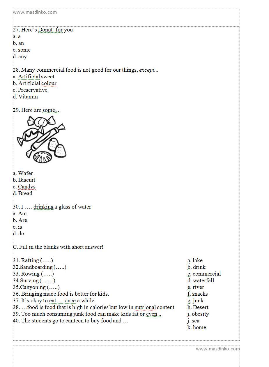 Contoh soal UTS PTS SD Kelas 4 Bahasa Inggris Semester 1