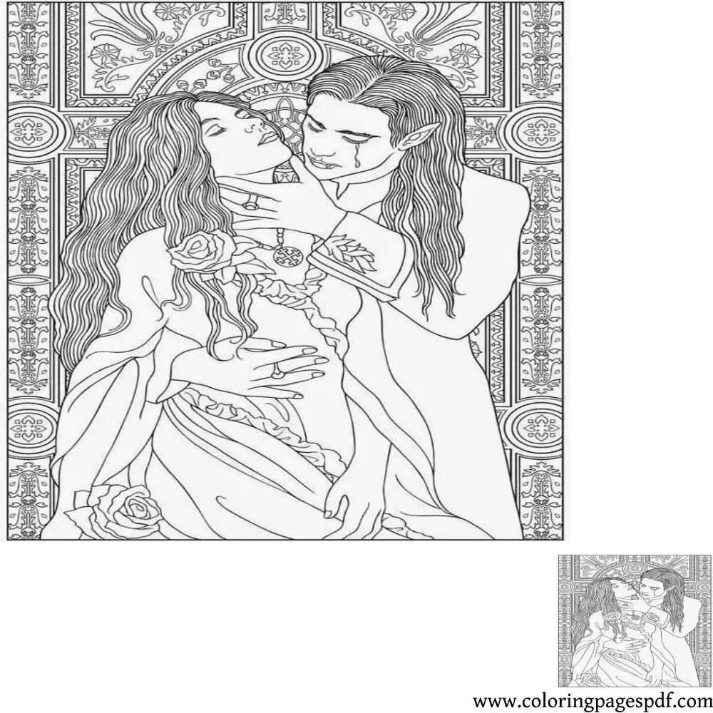 Coloring Page Of A Vampire With His Wife Mandala