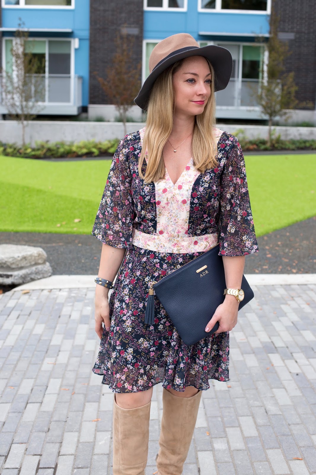 Bohemian Style Floral Dress + Knee High Boots