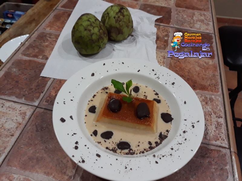 Flan de Chirimoya y sopa de Chocolate