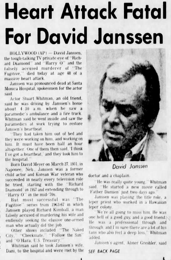 Pierce’s Picture Palace David Janssen Obituary