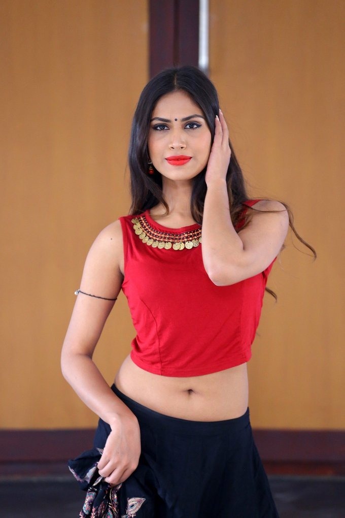 Glamorous Hyderabad Girl Nishi Ganda Hip Navel Show Photos In Red Dress