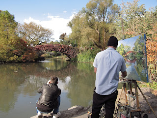 Central Park, artist paints Gapstow Bridge