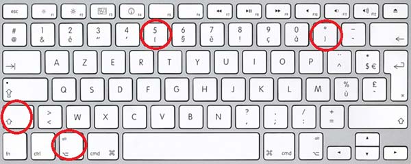 Comment faire des crochets avec les touches d'un clavier Mac ?