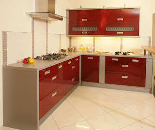 simple red kitchen cabinets