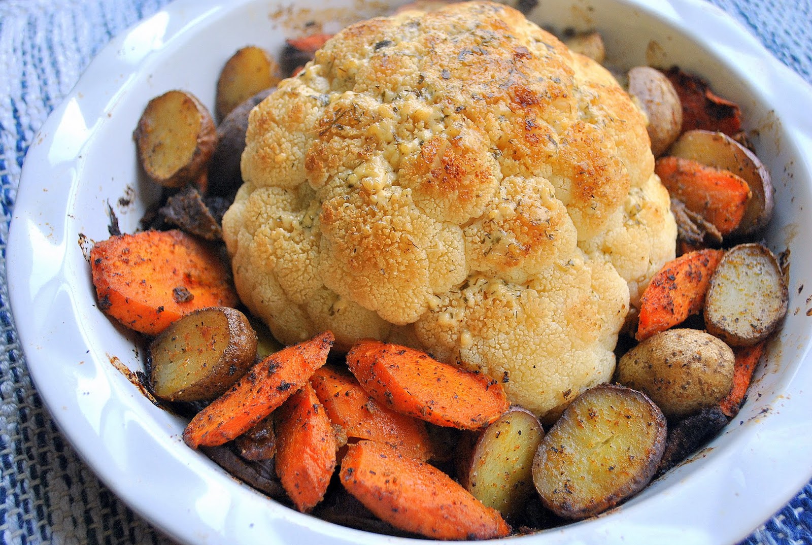 Thanksgiving Series Roasted Cauliflower with Potatoes & Carrots The