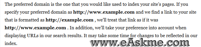 Set Preferred Domain Setting Using Google Webmaster Tool : eAskme