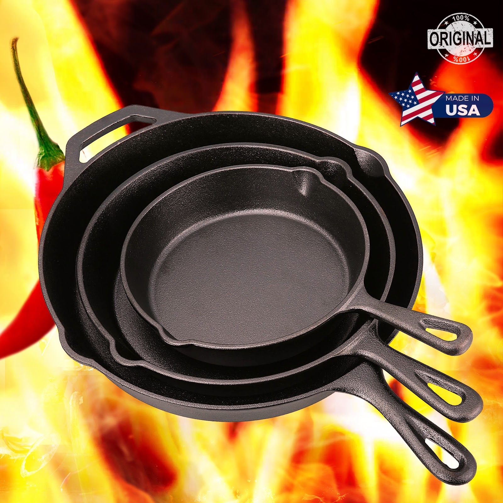 Cast Iron Skillet Set 3 Piece Pre Seasoned Ozark Trail Camping Cookware