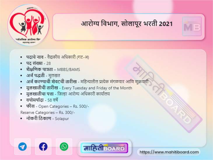 Arogya Vibhag Solapur Recruitment 2021