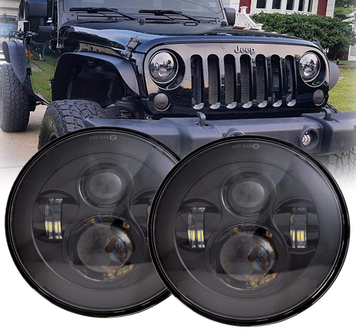 LX-LIGHT 7 Inch Round Black Cree LED Headlight High Low Beam for Jeep