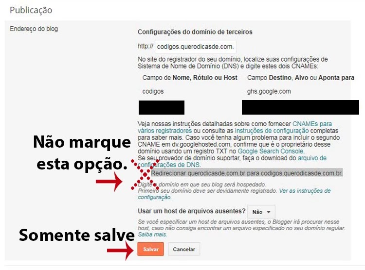 Seu subdomínio apontando para o Blogger. Um subdomínio criado no registro br e apontando no Blog