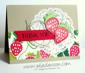 Stampin' Up! Fresh Fruit Stand Strawberry Thank You Card #stampinup for Stamp of the Month Club card Kit by Julie Davison www.juliedavison.com/clubs