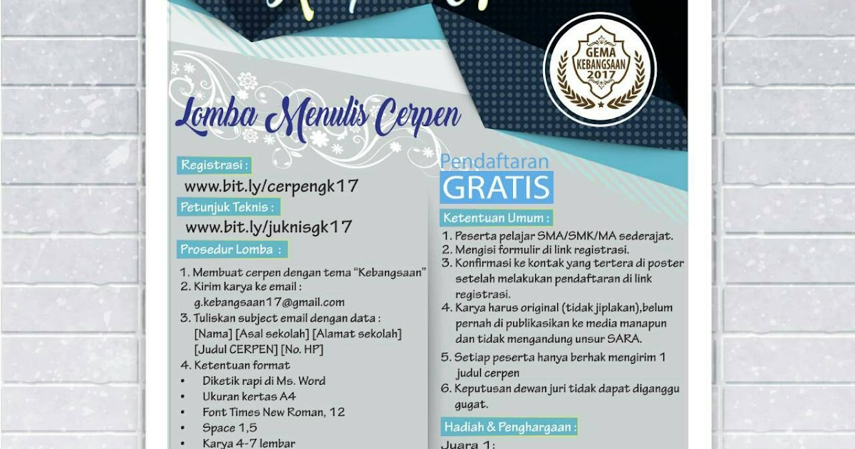 Lomba Menulis Cerpen Nasional 2017 Gratis Di Universitas Semarang Info Lomba 2021 Terbaru Lomba Menulis Cerpen Nasional 2017 Gratis Di Universitas Semarang Info Lomba 2021 Terbaru