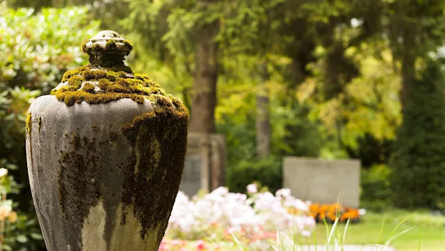 Places to Visit in Zurich in One Day with a ZVV Day Pass: mossy urn in Friedhof Fluntern