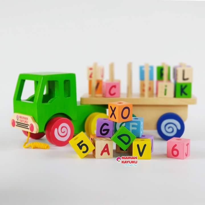 Mainan Anak Truk Kayu Huruf Angka - SEBUTIK EDUTOYS