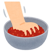 ボウルで肉をこねるイラスト（料理）