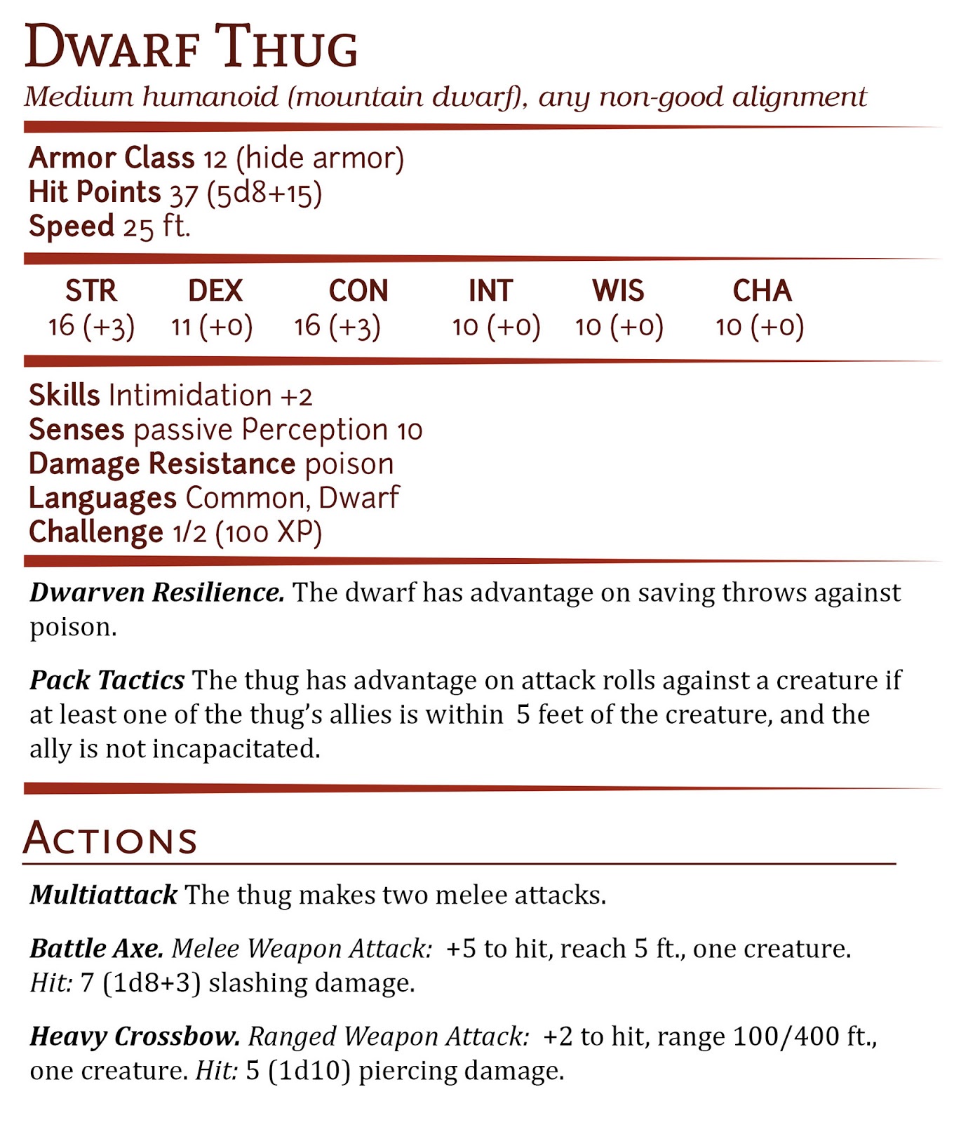 D&d npc stat blocks
