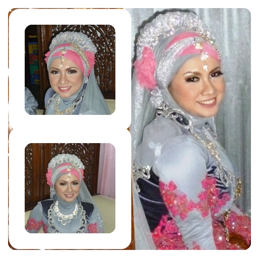  Paduan  warna  silver  abu abu dan  pink pada jilbab pengantin