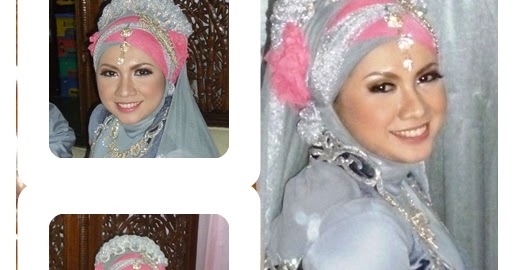 Paduan warna silver abu abu dan pink pada jilbab pengantin