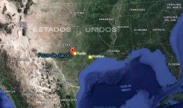 mapa ubica al pozo de jacob en los EE.UU., estado de Texas