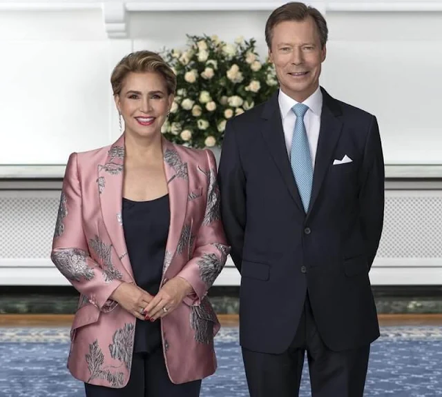 Grand Duchess Maria Teresa wore a floral brocade blazer by Alexander McQueen