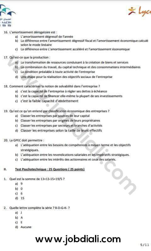 Exemple Concours de Recrutement Techniciens Spécialisés - CNSS