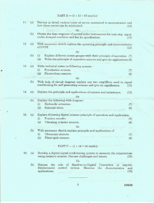 Anna University AP 5101Sensors Actuators And Interface Electronics November/December 2018