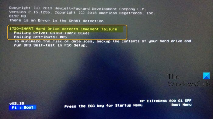 Le disque dur 1720 SMART détecte une défaillance imminente