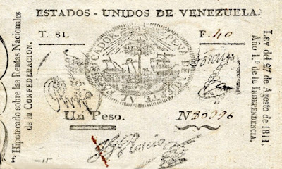 Primer Billete Emitido en Venezuela 1 Peso 1811