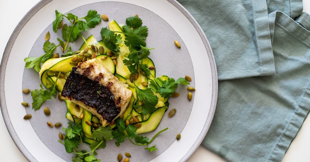 Grilled Halibut with Zucchini Cilantro Salad