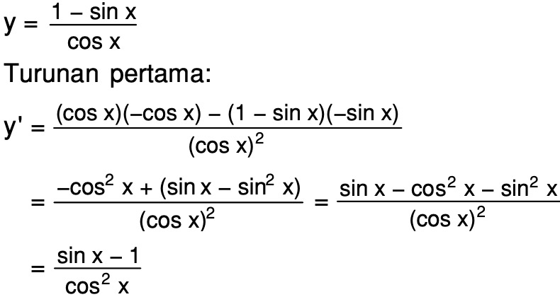 Turunan pertama y = 1 - sin x / cos x adalah - Mas Dayat