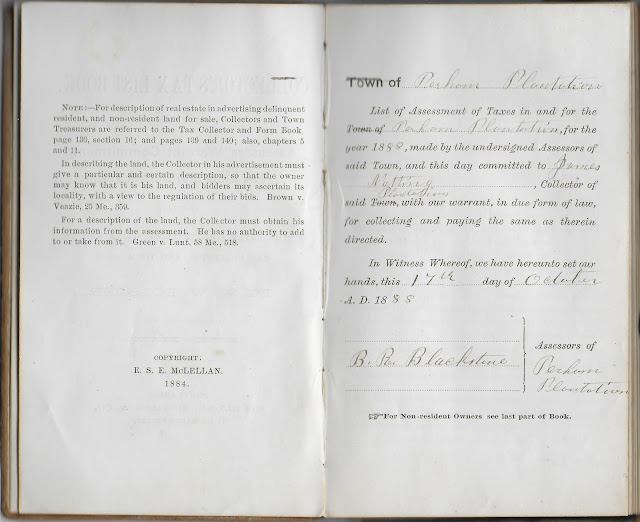 Heirlooms Reunited 1888 Collector's Tax Book, kept by Bowdoin Read
