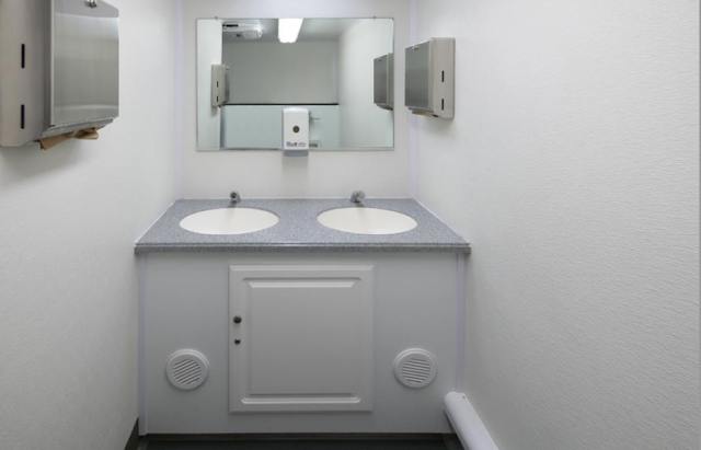 Double Sink With Vanity And Large Mirror