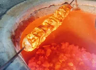 Cooking paneer tikka on charcoal Tandoor for paneer Tikka