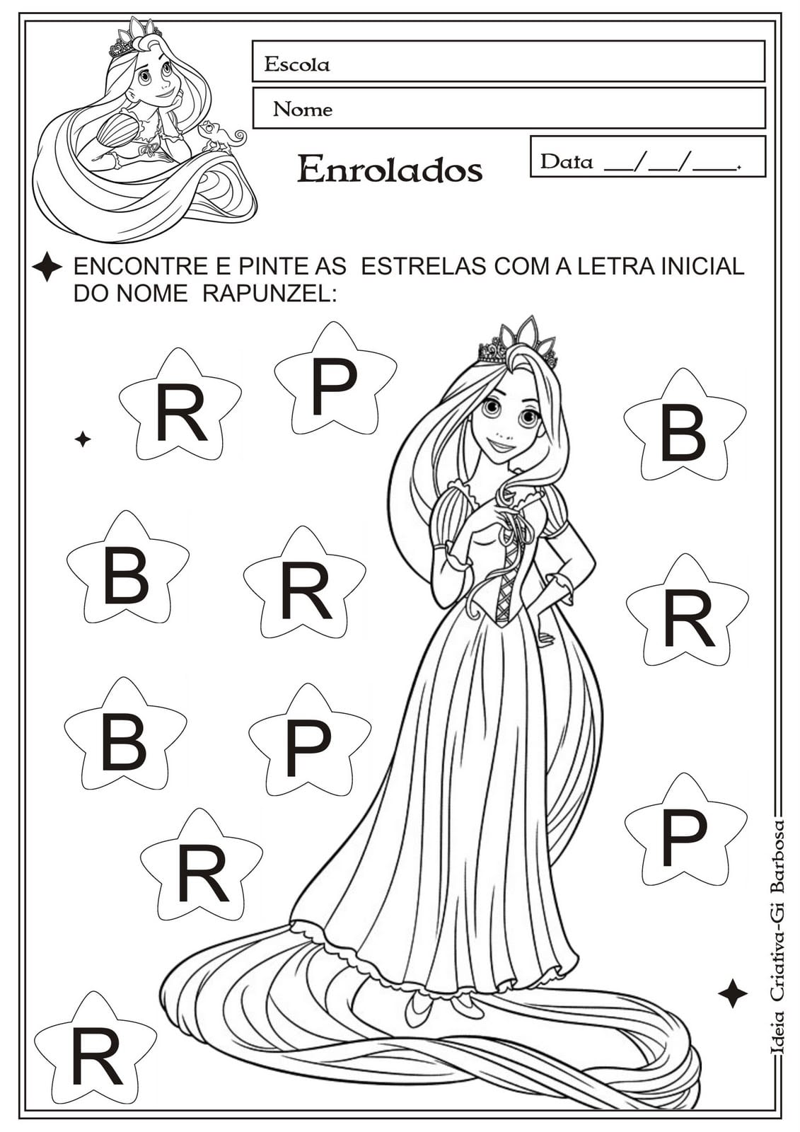 Atividade com a letra R Filme Rapunzel Educação Infantil