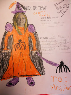 A super fun and FREE art activity for October! Students decorate a picture of their teacher to show "What Should My Teacher be for Halloween" Super easy project that kids love! This post links to a new freebie with different versions of the activity.