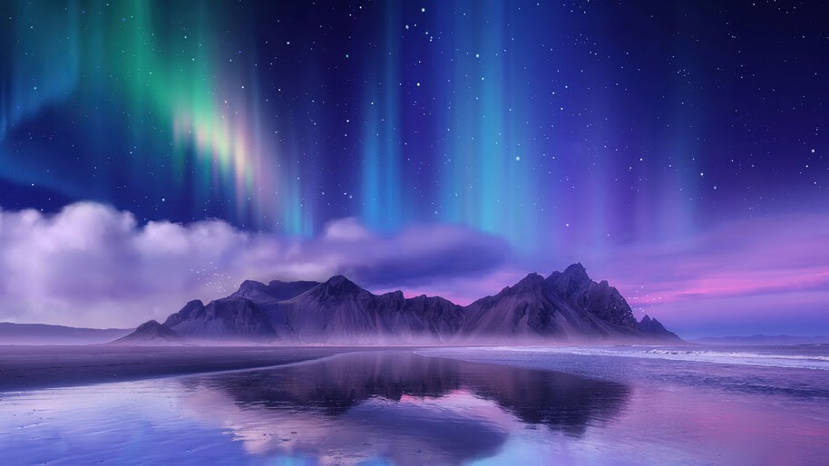 4.3384, Aurora Borealis, Northern Lights, Mountain, Scenery, Landscape