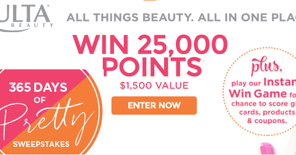 Ulta Beauty Gift Card Instant Win Giveaway - 10,365 Winners. 200 Win a $25 Ulta Gift Card, 50