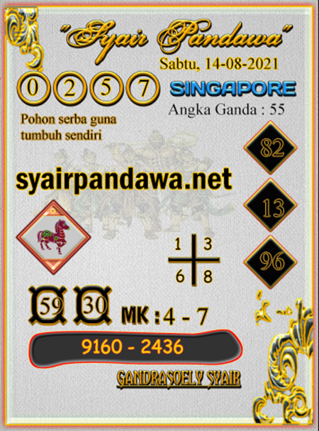 Syair Pandawa SGP Minggu 15-08-2021