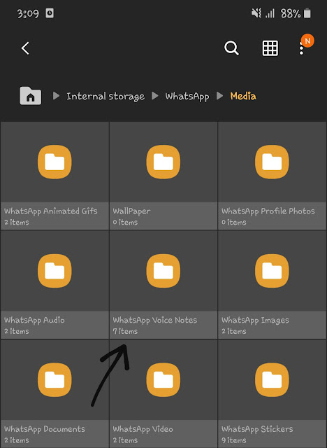WhatsApp voice notes folder on Android